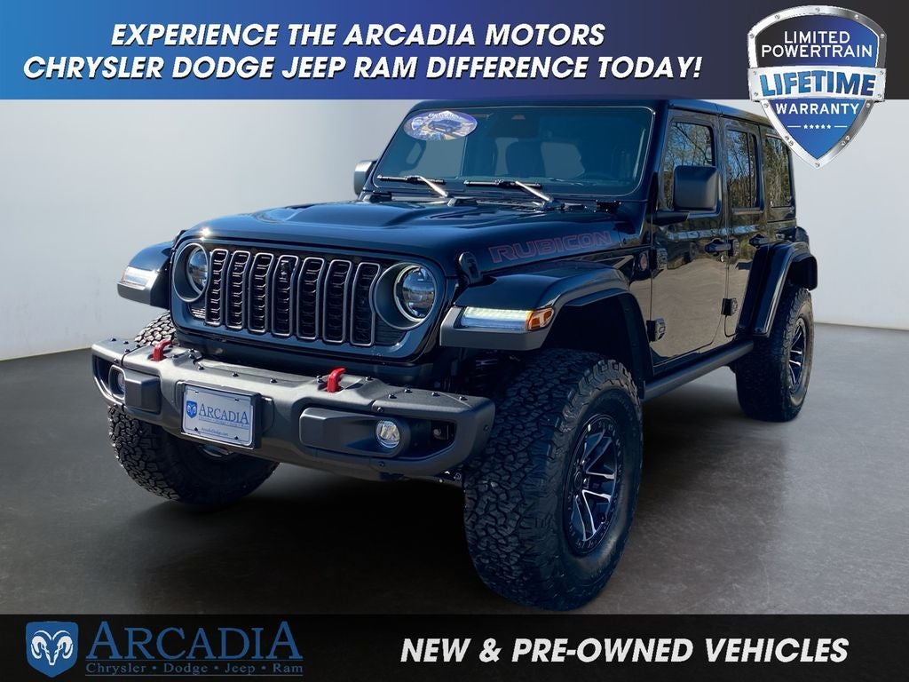 2026 Jeep Wrangler Rubicon X in Black Clearcoat — front three-quarter view