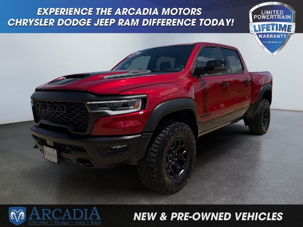 2026 RAM 1500 RHO in Molten Red Pearlcoat — front three-quarter view