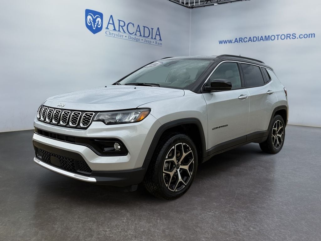 2025 Jeep Compass Limited in Silver Zynith Metallic Clearcoat — front three-quarter view