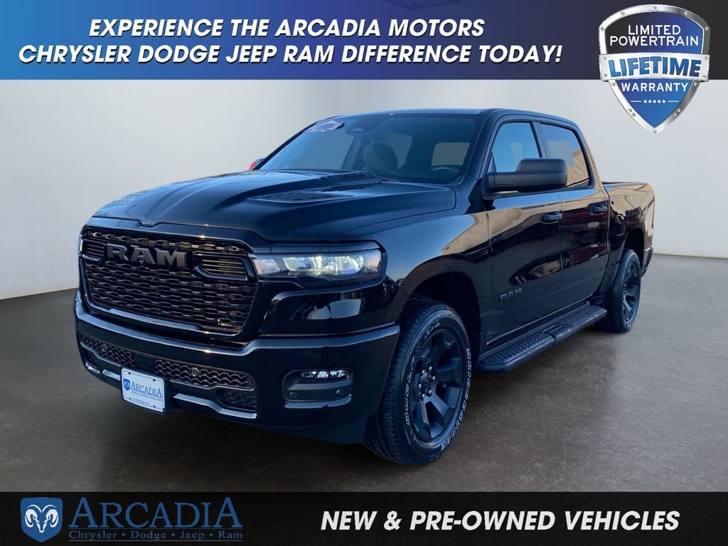 2026 RAM 1500 Express in Diamond Black Crystal Pearlcoat — front three-quarter view